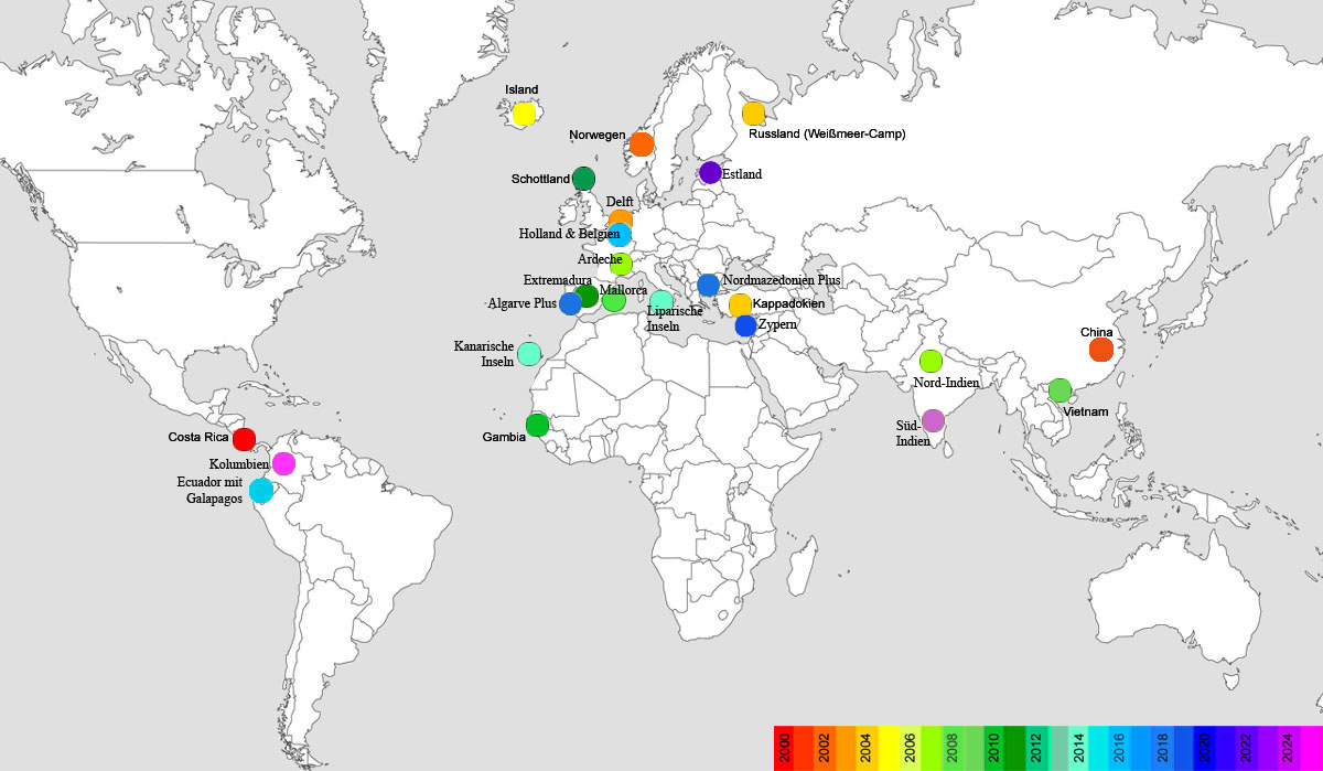Weltkarte mit anklickbaren Reisezielen
